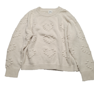 John + Jenn Off White Bobble heart Sweater crew neck Large Women's